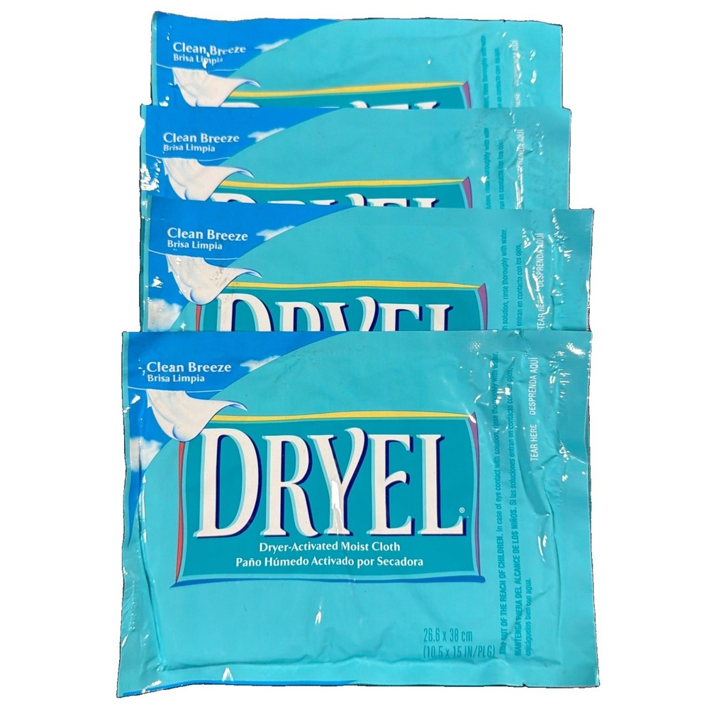 Dryel Refill Cloths Clean Breeze 4 Sheets New Old Stock Sealed Dryer-activated